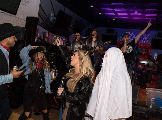 Crowd dancing during Halloween Show at The Blind Rhino in South Norwalk, CT